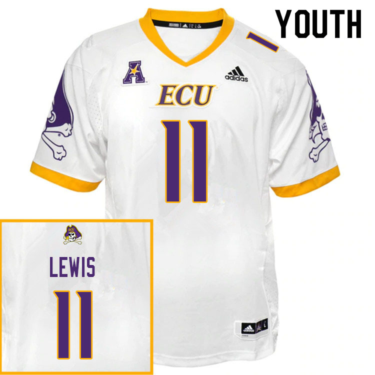 Youth #11 Jeremy Lewis ECU Pirates College Football Jerseys Sale-White - Click Image to Close